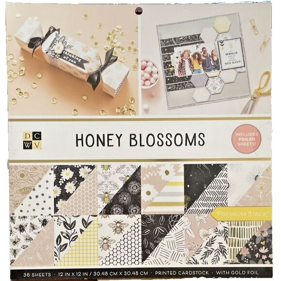 DCWV Paper Stack pad, 36 Sheets, 12x12 Honey Blossoms Bumble Bees and Flowers - Picture 1 of 2